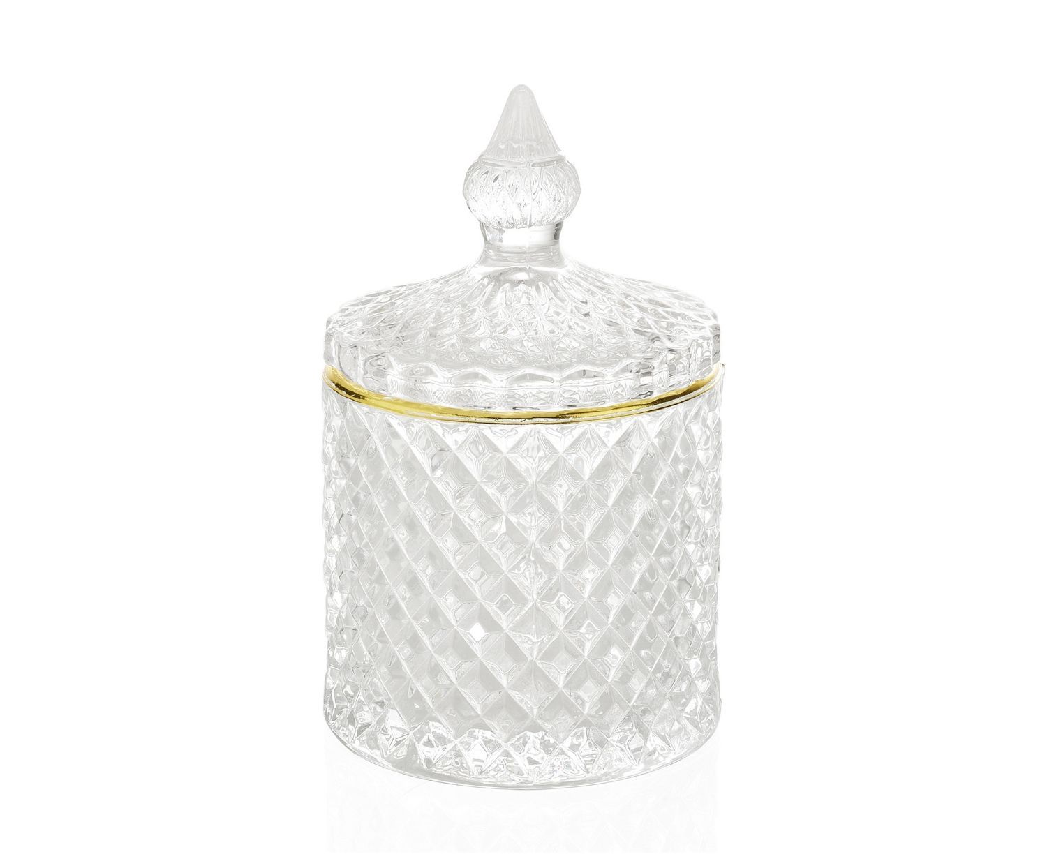 caja-alta-de-vidrio-vintage-con-ribete-dorado-y-tapa Andrea House - Γυάλινο Βάζο Μπάνιου Vintage Diamond - Image 1
