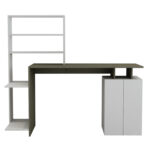 ΓΡΑΦΕΙΟ ΜΕ ΒΙΒΛΙΟΘΗΚΗ ROCHELL ΜΕΛΑΜΙΝΗ OLIVE GREY ΛΕΥΚΟ 146,3x55x128,8Υεκ.HM8886.11 - Image 3