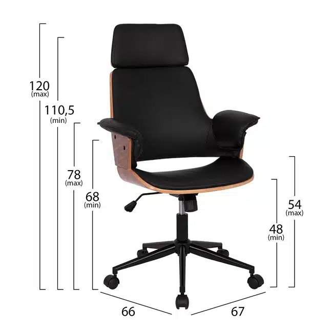 ΚΑΡΕΚΛΑ ΓΡΑΦΕΙΟΥ ΔΙΕΥΘΥΝΤΙΚΗ SUPERIOR PRO HM1110.01 ΚΑΡΥΔΙ-ΜΑΥΡΗ 67x66x120 cm - Image 2
