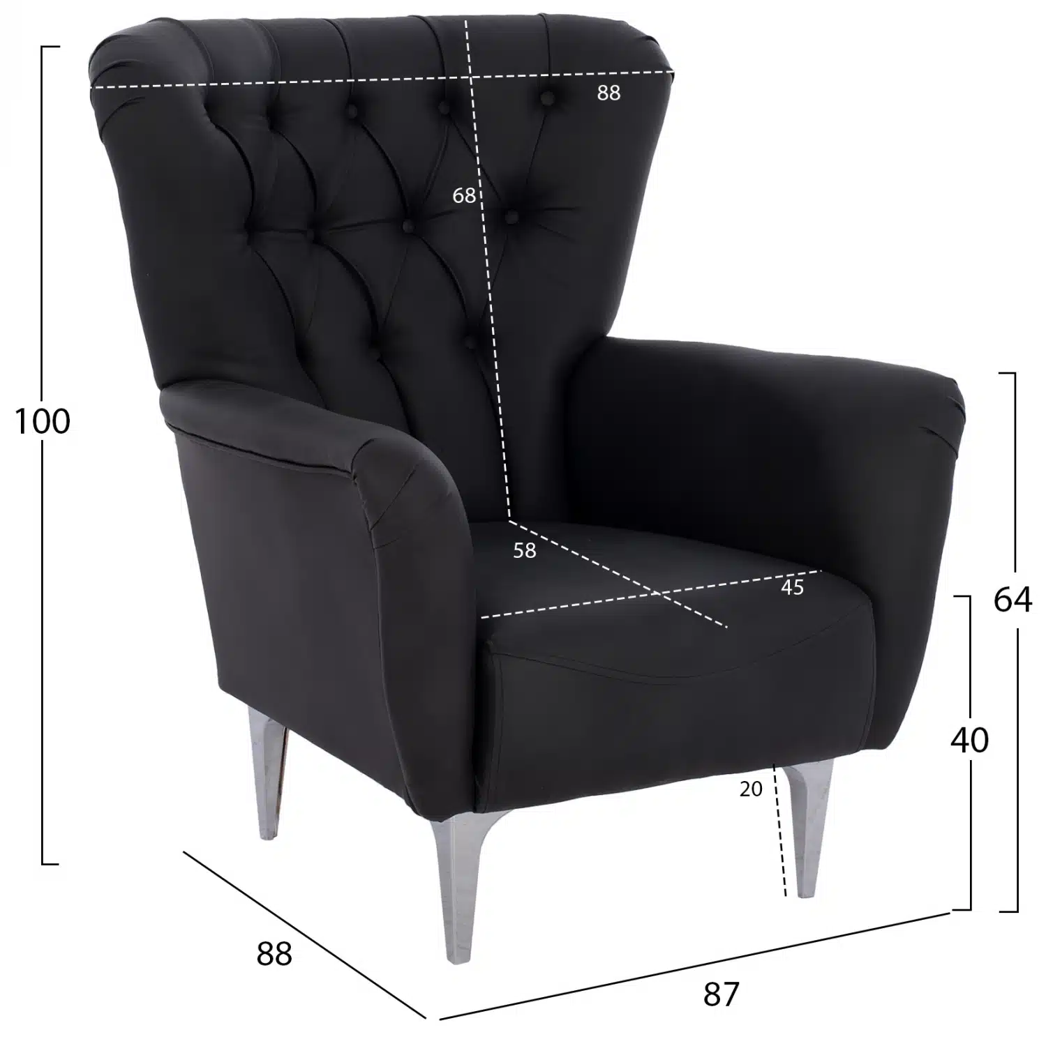 ΠΟΛΥΘΡΟΝΑ ΜΠΕΡΖΕΡΑ Τ. CHESTERFIELD ΣΕ ΧΡΩΜΑ ΜΑΥΡΟ HM9217.01 87x88x100 εκ. - Image 2