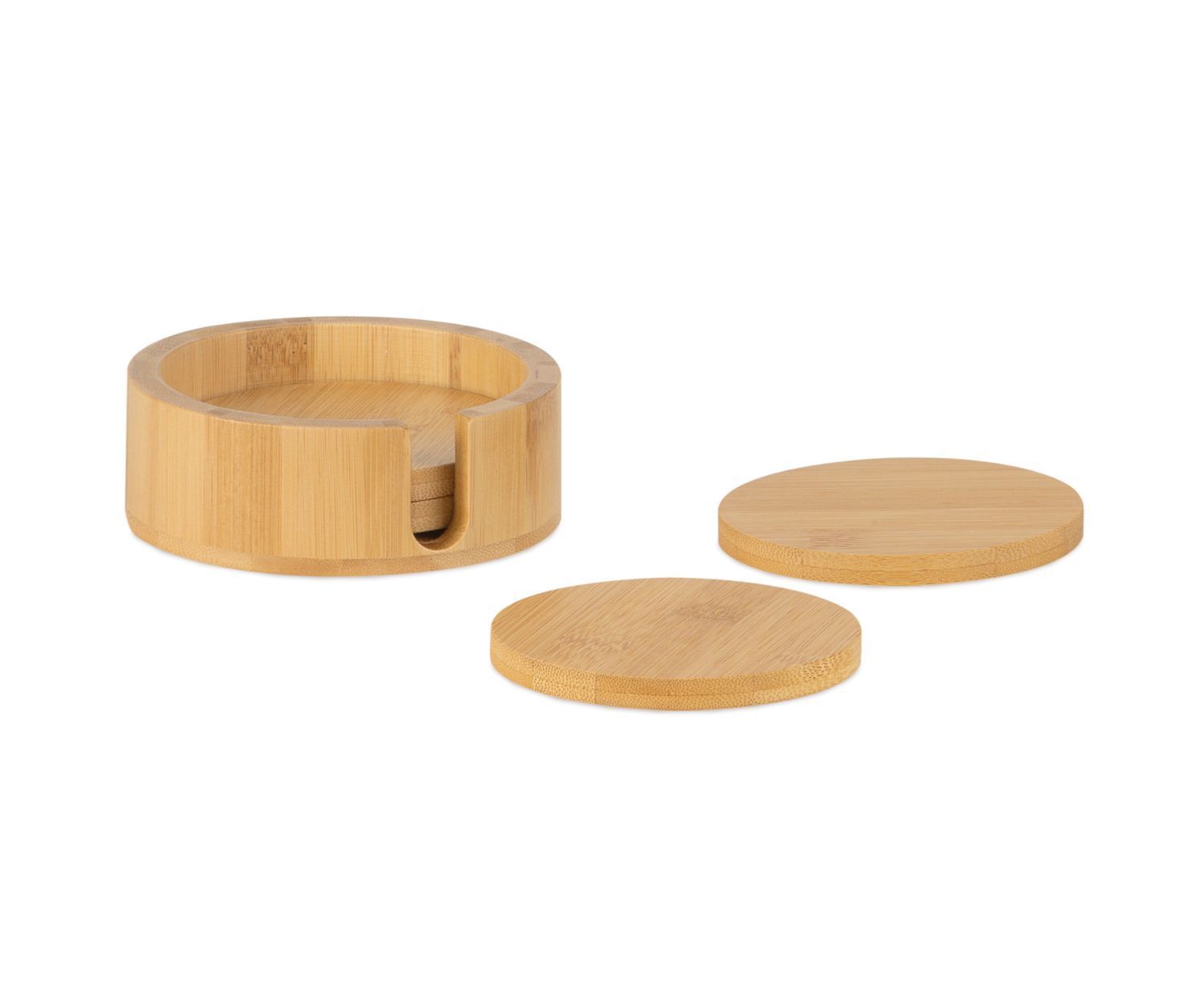 posavasos-soporte-beige-moderno-bambu Andrea House - Σετ 4 Στρογγυλά Σουβέρ Με Βάση Bamboo - Image 1