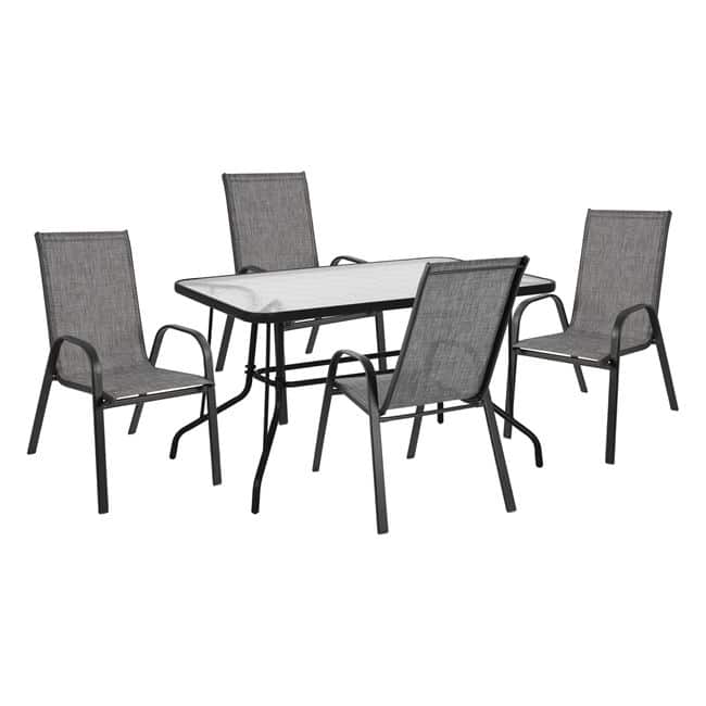 set-5tmch-trapezi-metalliko-hm1056501-12 ΣΕΤ 5ΤΜΧ HM10565.01 ΤΡΑΠΕΖΙ ΜΕΤΑΛΛΙΚΟ 120Χ70Χ71Υ & 4 ΠΟΛΥΘΡΟΝΕΣ LEON ΜΕΤΑΛΛΙΚΕΣ ΓΚΡΙ - Image 1