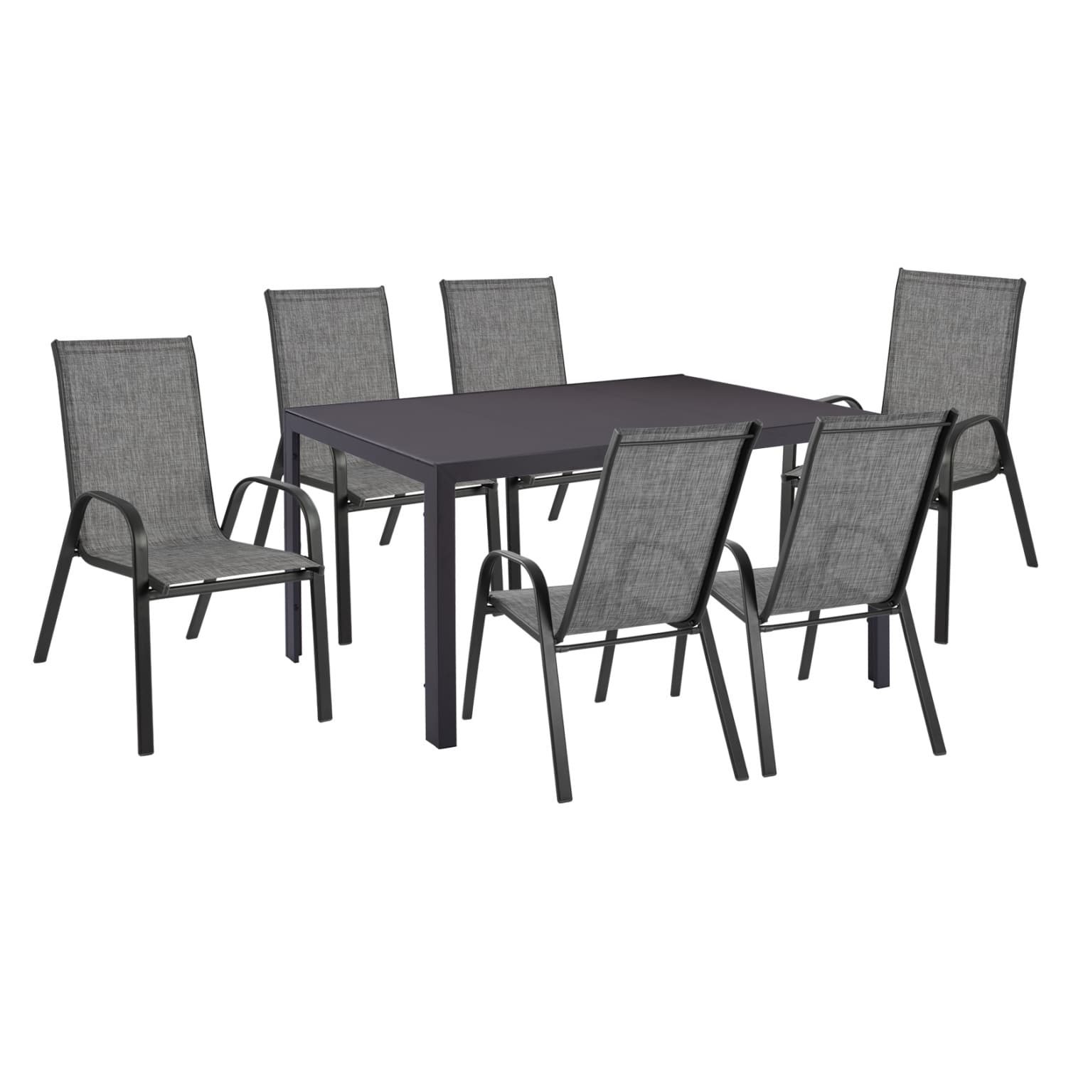 set-trapezarias-metalliki-gkri-fb9115200 ΣΕΤ ΤΡΑΠΕΖΑΡΙΑΣ 7 ΤΜΧ ΤΡΑΠΕΖΙ ΓΚΡΙ 150X90 ΚΑΙ ΠΟΛΥΘΡΟΝΑ TEXTLINE ΓΚΡΙ HM11520.01 - Image 1