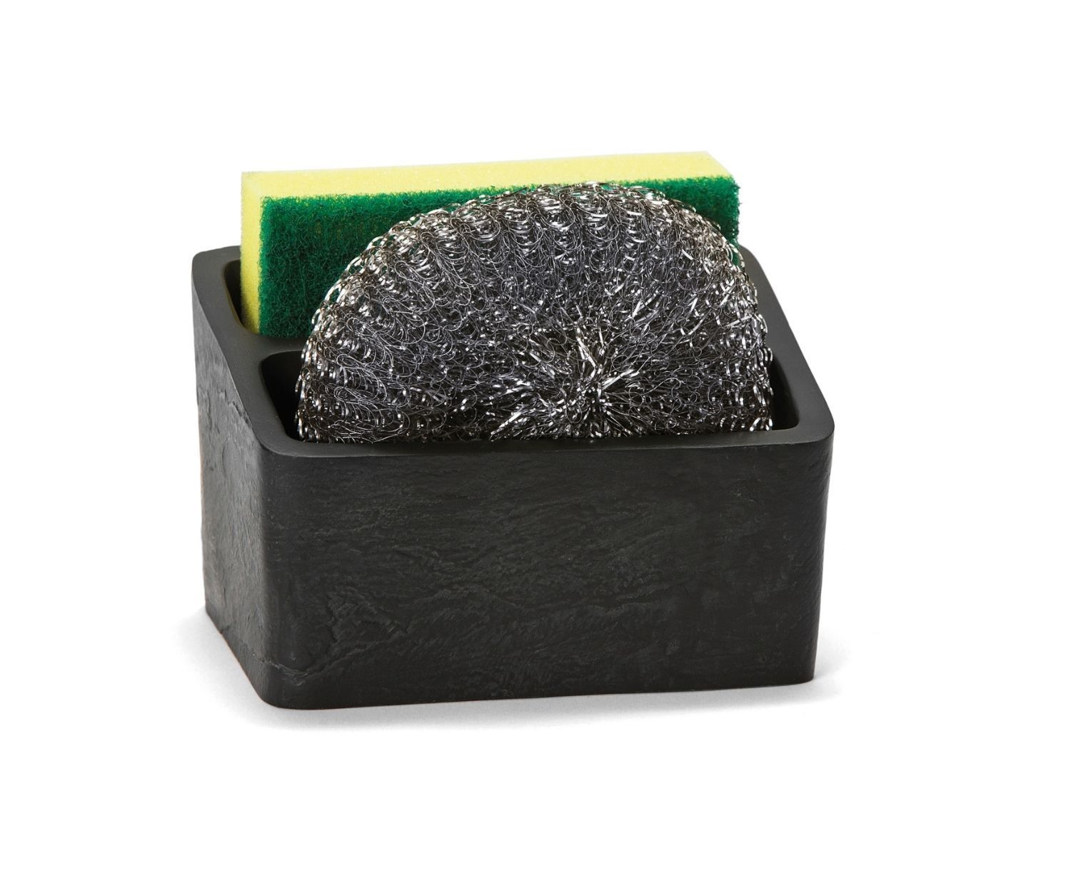 soporte-estropajo-piedra-negro Andrea House - Βάση Για Σφουγγαράκια Κουζίνας Slate Black - Image 1