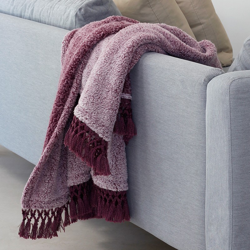 7988 Κουβέρτα Sherpa Καναπέ με Κρόσσια 130x170 Twiggy Amethyst Melinen - Image 1