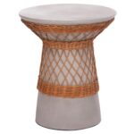ΒΟΗΘΗΤΙΚΟ ΤΡΑΠΕΖΙ ΣΤΡΟΓΓΥΛΟ DELIA HM18167.03 FIBER CEMENT ΓΚΡΙ & RATTAN Φ40x45Υεκ
