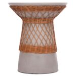 ΒΟΗΘΗΤΙΚΟ ΤΡΑΠΕΖΙ ΣΤΡΟΓΓΥΛΟ DELIA HM18167.03 FIBER CEMENT ΓΚΡΙ & RATTAN Φ40x45Υεκ - Image 3