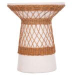 ΒΟΗΘΗΤΙΚΟ ΤΡΑΠΕΖΙ ΣΤΡΟΓΓΥΛΟ DELIA HM18167.02 FIBER CEMENT ΛΕΥΚΟ & RATTAN Φ40x45Υεκ - Image 3