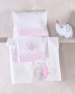 Σετ Σεντόνια Κούνιας 100x160 Φανελένια Elephant Friends Ρόζ Rythmos