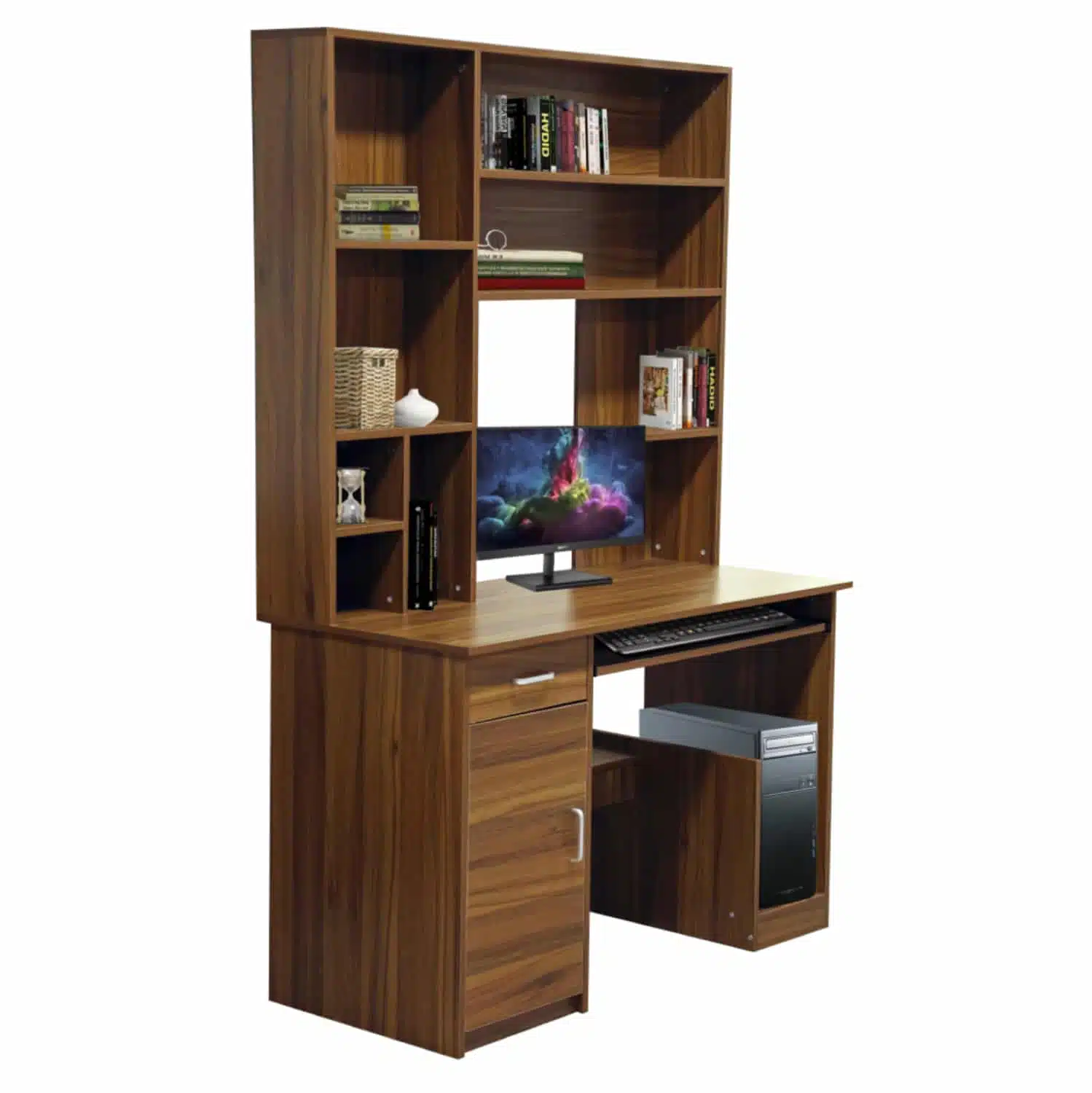 grafeio-me-bibliothiki-rafiera-karydi-fb ΓΡΑΦΕΙΟ ΜΕ ΒΙΒΛΙΟΘΗΚΗ-ΡΑΦΙΕΡΑ STATUS ΚΑΡΥΔΙ HM2032.04 120x55x182 εκ. - Image 1