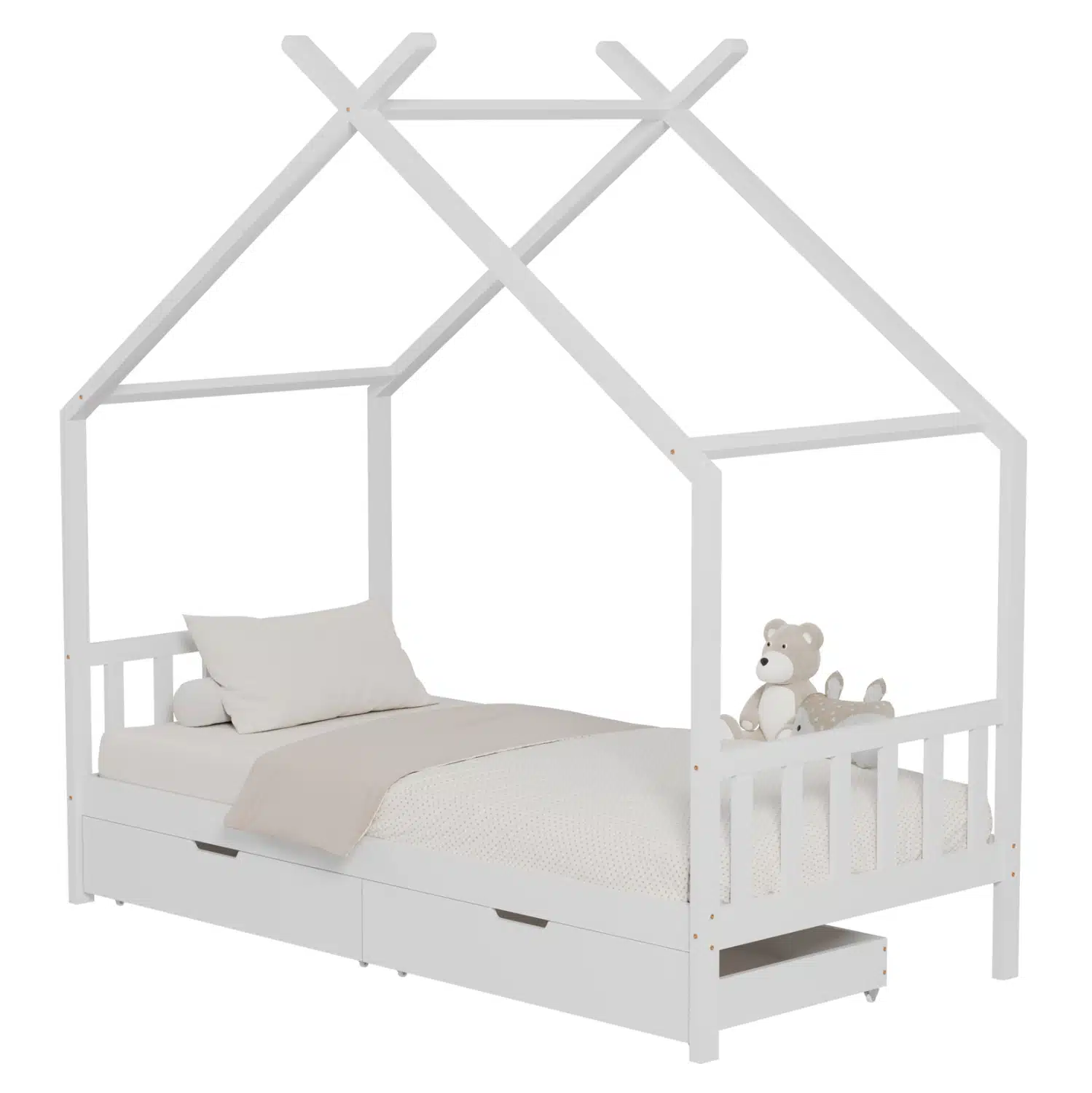 ΚΡΕΒΑΤΙ ΠΑΙΔΙΚΟ KLARICE HM680.03 τ.MONTESSORI-2 ΣΥΡΤΑΡΙΑ-ΞΥΛΟ ΠΕΥΚΟΥ ΛΕΥΚΟ-190x90εκ - Image 1
