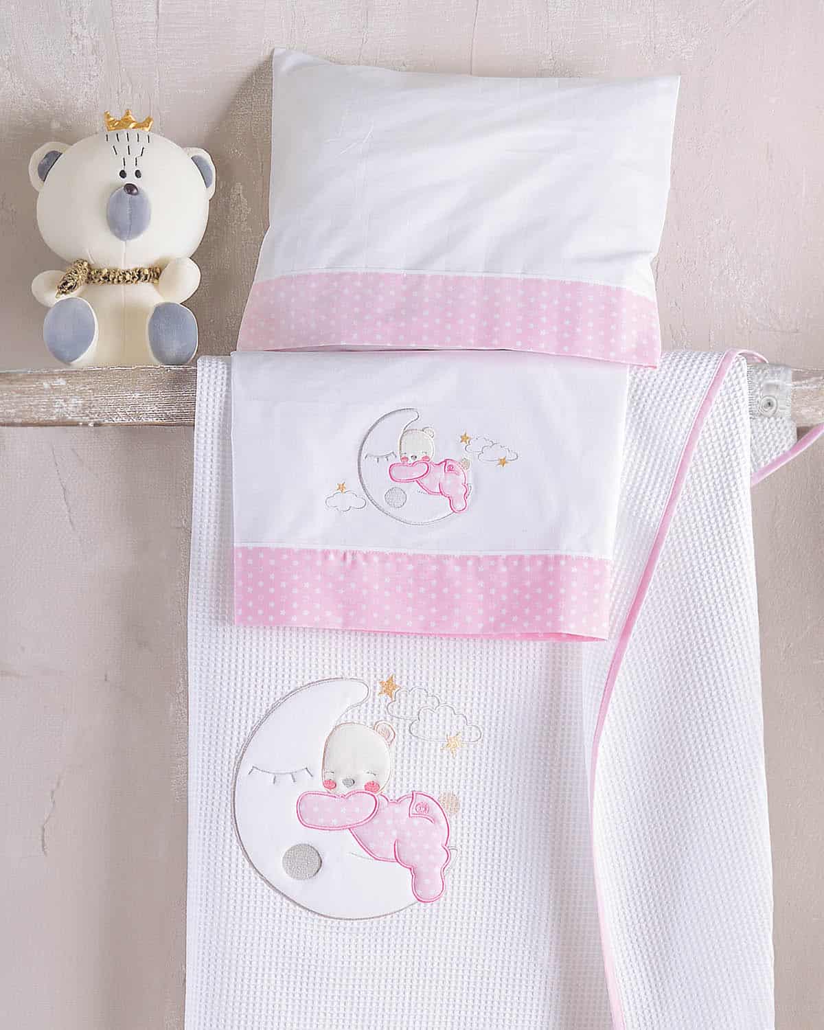 moon_swing_bed_pink Σετ Σεντόνια Κούνιας 100% Βαμβάκι Moon Swing Ρόζ 100×160 Rythmos - Image 1
