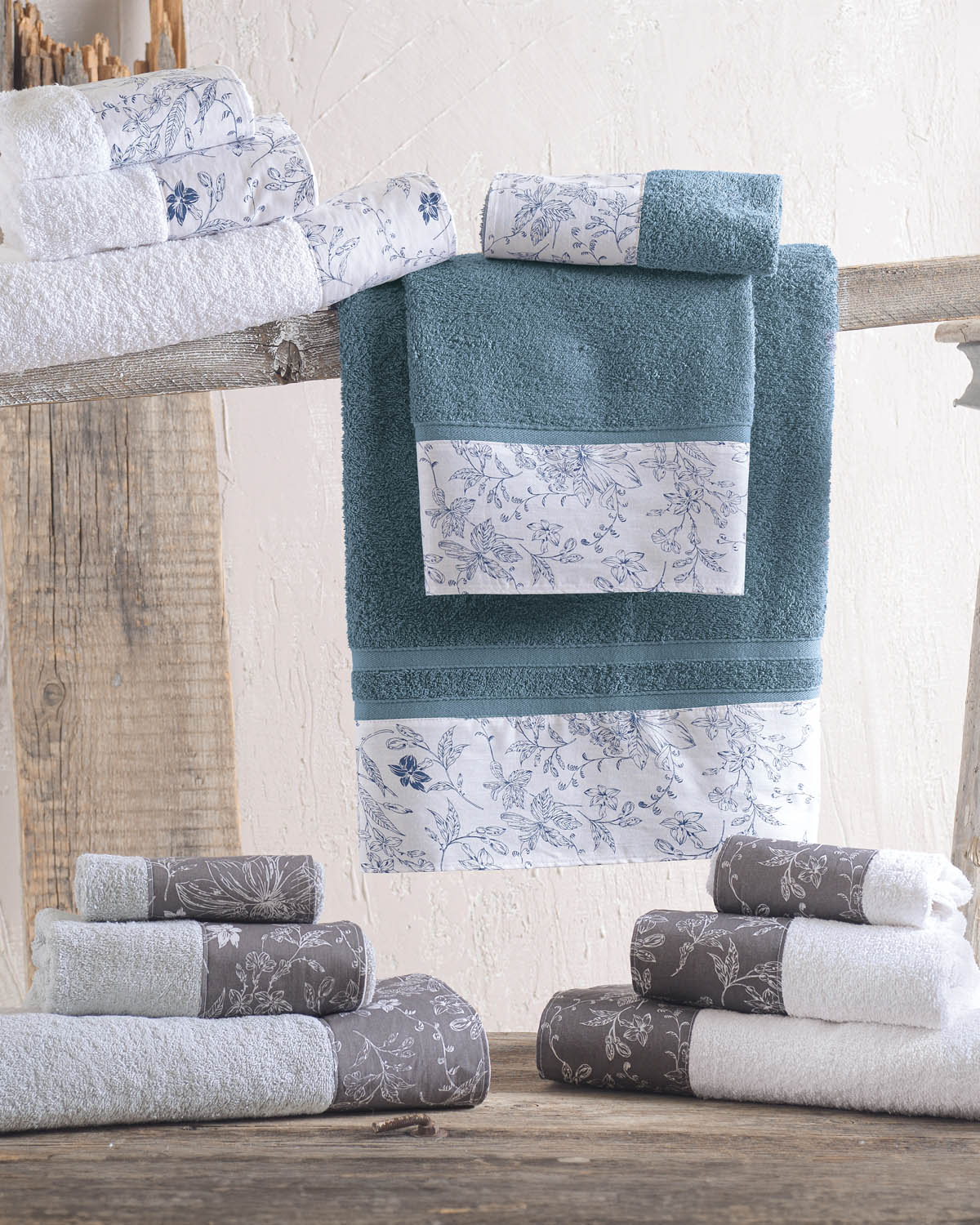 ortensia_towels_set Σετ Πετσέτες 3τεμ 100% Βαμβάκι Ortensia Λευκό - Γκρί Rythmos - Image 1