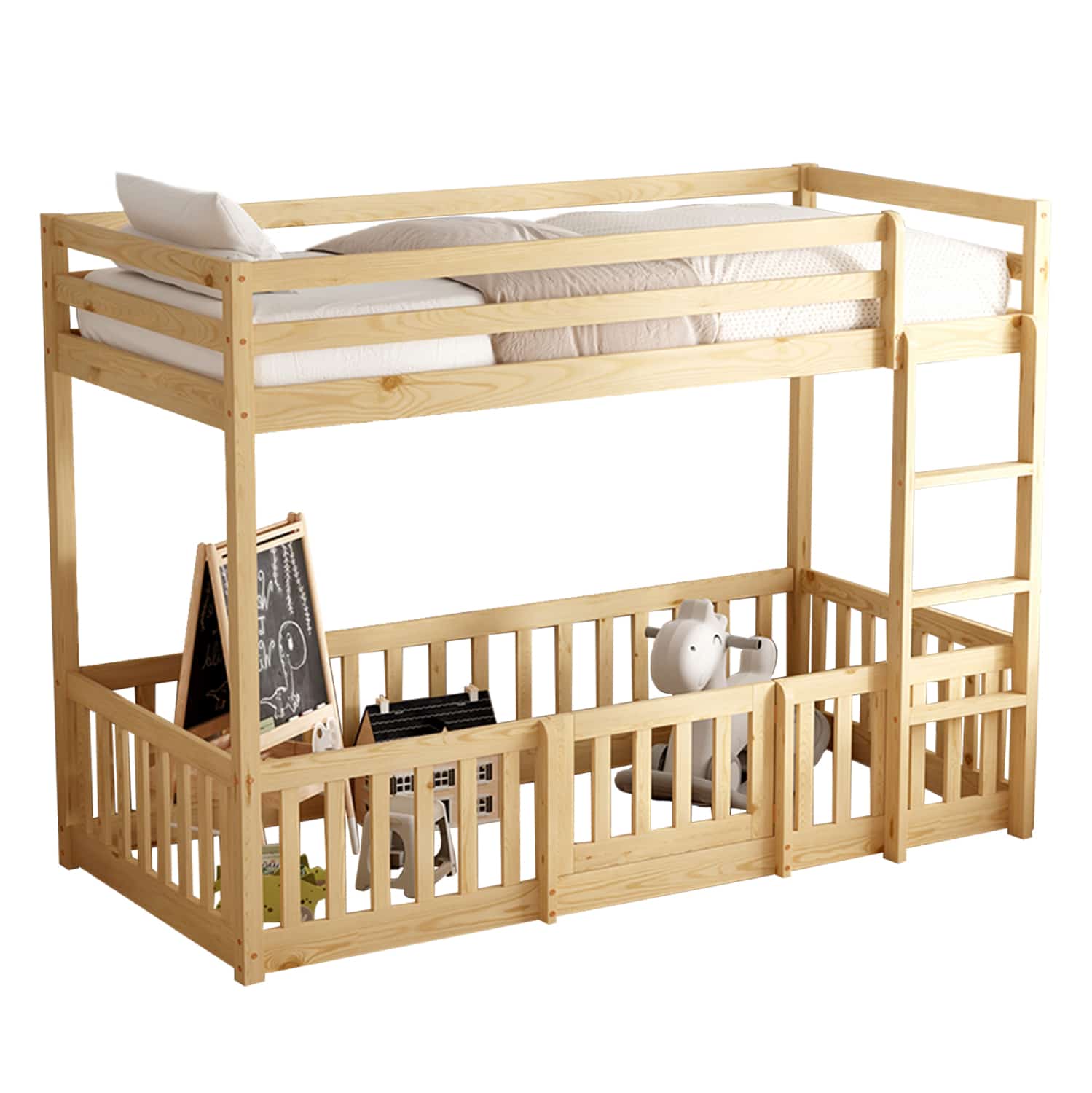 paidiki-koyketa-me-parkaki-fb970301-xylo ΠΑΙΔΙΚΗ ΚΟΥΚΕΤΑ τ.MONTESSORI ΜΕ ΠΑΡΚΑΚΙ PLAYKID HM703.01 ΞΥΛΟ ΠΕΥΚΟΥ ΦΥΣΙΚΟ ΓΙΑ 190x90εκ - Image 1