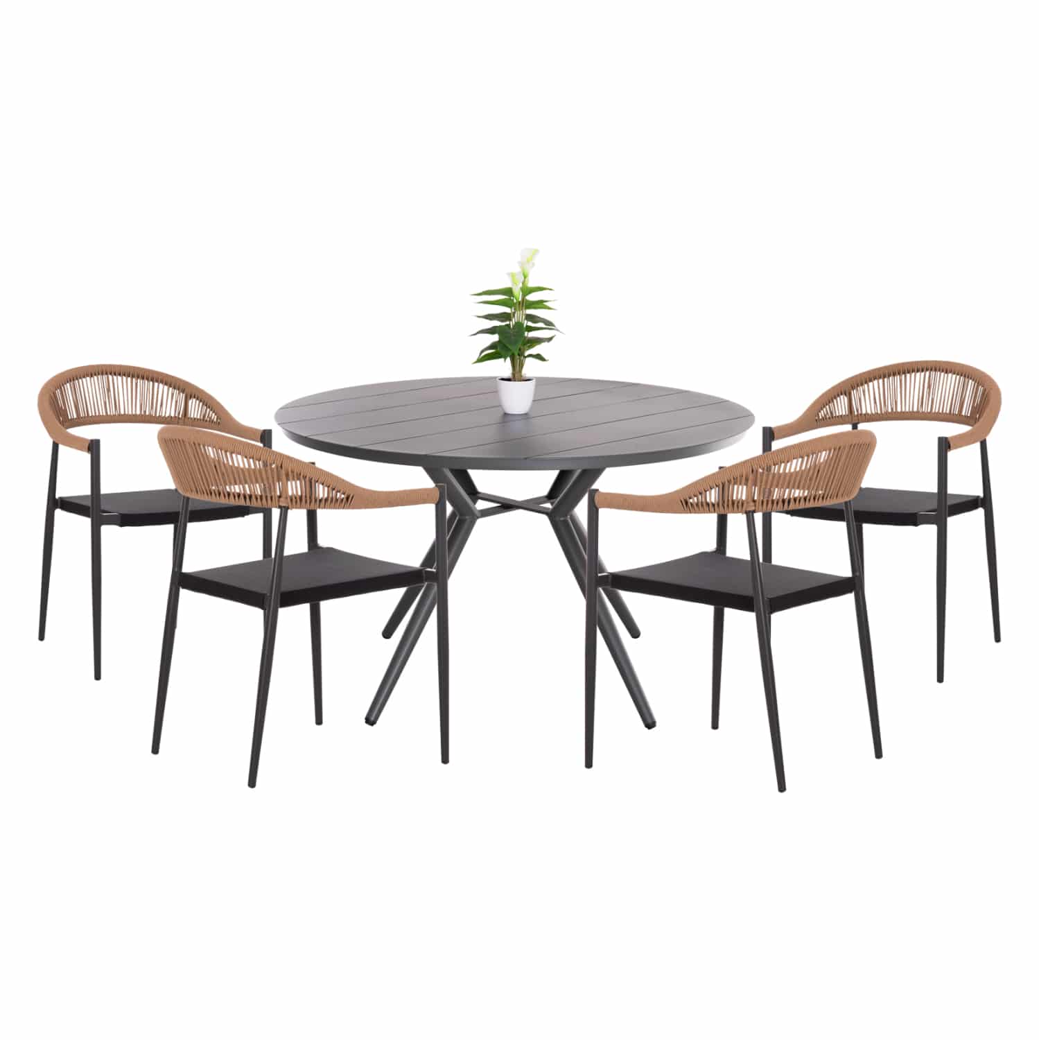 set-trapezarias-exot-choroy-5tmch-fb9211 ΣΕΤ ΤΡΑΠΕΖΑΡΙΑΣ ΕΞΩΤ. ΧΩΡΟΥ 5ΤΜΧ BERG HM21134 ΣΚΟΥΡΟ ΓΚΡΙ ΑΛΟΥΜΙΝΙΟ--P.E.RATTAN - Image 1