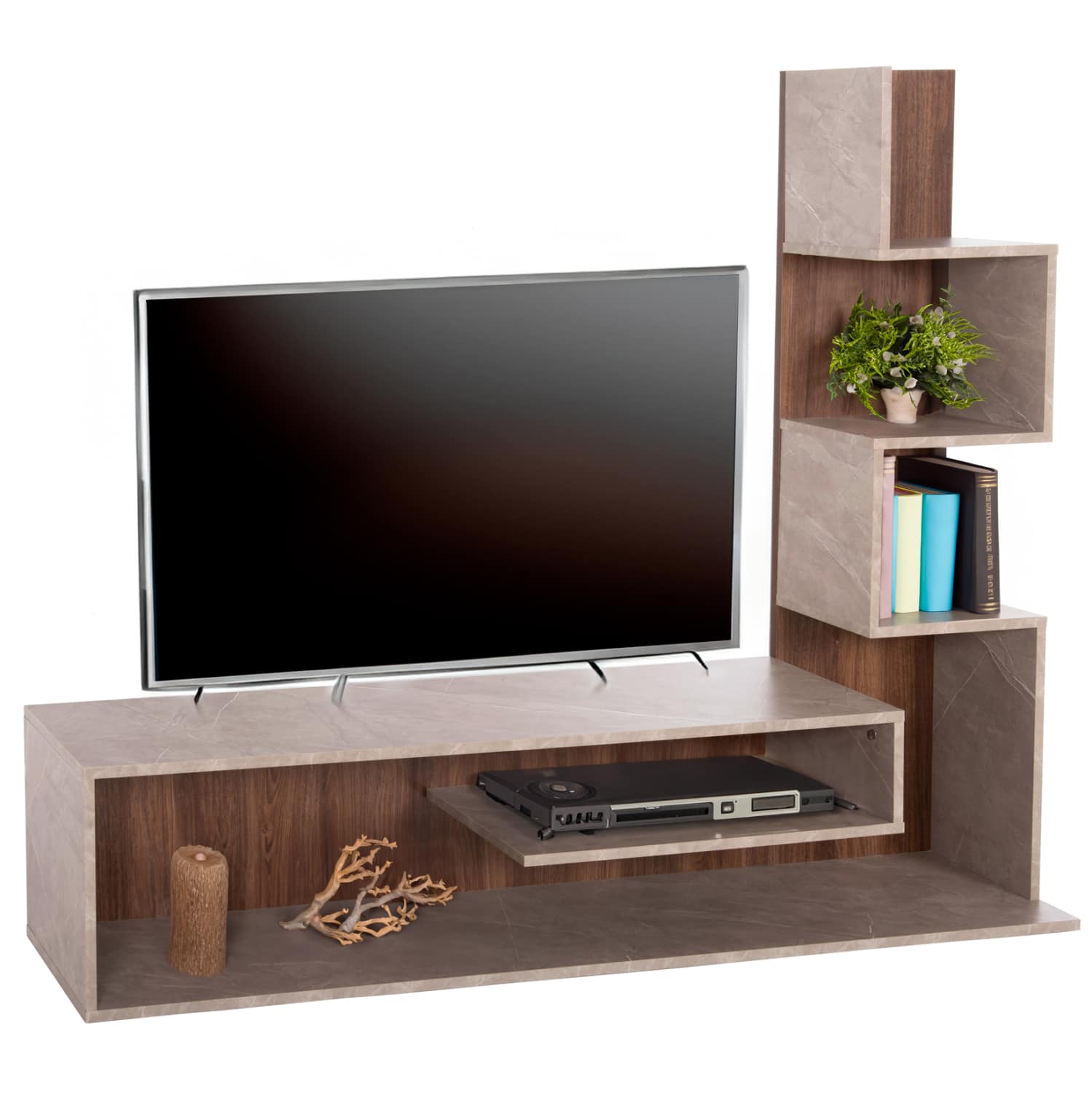syntheto-tileorasis-fb9890814-melamini-g ΣΥΝΘΕΤΟ ΤΗΛΕΟΡΑΣΗΣ EDELIE HM8908.14 ΜΕΛΑΜΙΝΗ ΓΚΡΙ STONE TEXTURE-ΦΥΣΙΚΟ 150x29,5x120Υεκ. - Image 1