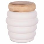 ΤΡΑΠΕΖΙ ΒΟΗΘΗΤΙΚΟ PUFFAT HM18172.02 FIBER CEMENT ΛΕΥΚΟ- ΞΥΛΟ TEAK TOP Φ45x46Υεκ.