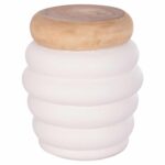 ΤΡΑΠΕΖΙ ΒΟΗΘΗΤΙΚΟ PUFFAT HM18172.02 FIBER CEMENT ΛΕΥΚΟ- ΞΥΛΟ TEAK TOP Φ45x46Υεκ. - Image 7