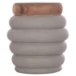 ΤΡΑΠΕΖΙ ΒΟΗΘΗΤΙΚΟ PUFFAT HM18172.03 FIBER CEMENT ΓΚΡΙ- ΞΥΛΟ TEAK TOP Φ45x46Υεκ. - Image 3