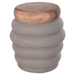 ΤΡΑΠΕΖΙ ΒΟΗΘΗΤΙΚΟ PUFFAT HM18172.03 FIBER CEMENT ΓΚΡΙ- ΞΥΛΟ TEAK TOP Φ45x46Υεκ. - Image 9