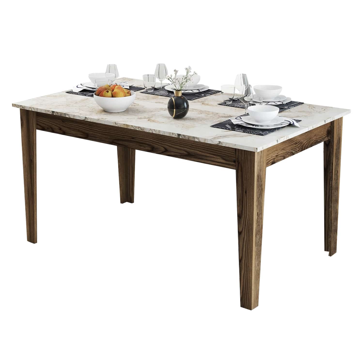 trapezi-fb9950703-melamini-karydi-leyko- ΤΡΑΠΕΖΙ STANDARD HM9507.03 ΜΕΛΑΜΙΝΗ ΚΑΡΥΔΙ-ΛΕΥΚΟ ΜΑΡΜΑΡΟ ΜΕ ΑΠΟΘ.ΧΩΡΟ 145x88x75Yεκ. - Image 1