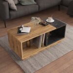 ΤΡΑΠΕΖΙ ΣΑΛΟΝΙΟΥ TELES HM18181.02 ΜΕΛΑΜΙΝΗ ΣΕ ΦΥΣΙΚΟ & ΜΑΥΡΟ ΜΑΡΜΑΡΟ 100x45x42Υεκ. - Image 2