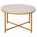 ΤΡΑΠΕΖΙ ΣΑΛΟΝΙΟΥ HM9420.01 WHITE MARBLE ΜΕΛΑΜΙΝΗ-ΧΡΥΣΗ ΜΕΤΑΛΛΙΚΗ ΒΑΣΗ Φ80x48,5Yεκ. - Image 3