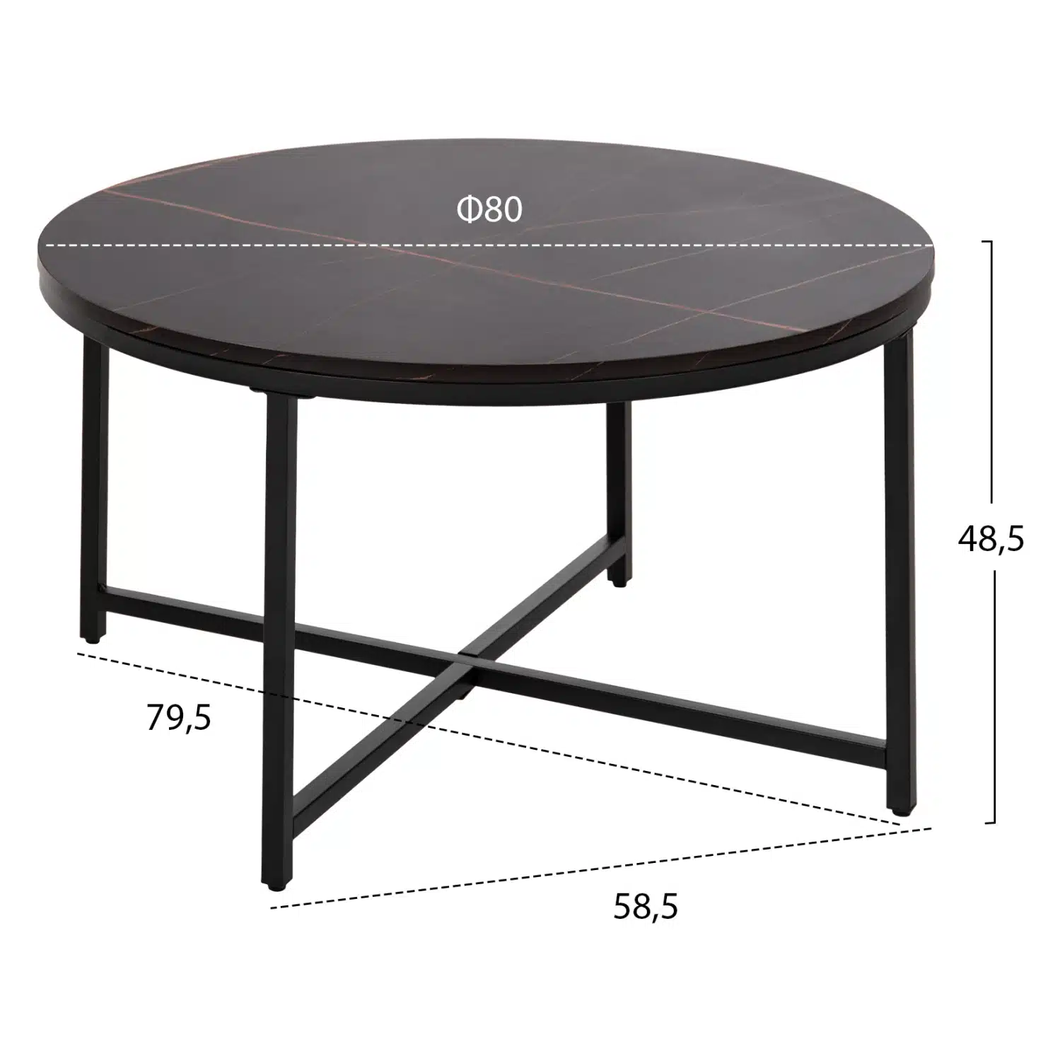 ΤΡΑΠΕΖΙ ΣΑΛΟΝΙΟΥ HM9420.03 BLACK MARBLE ΜΕΛΑΜΙΝΗ-ΜΑΥΡΗ ΜΕΤΑΛΛΙΚΗ ΒΑΣΗ Φ80x48,5Yεκ. - Image 2