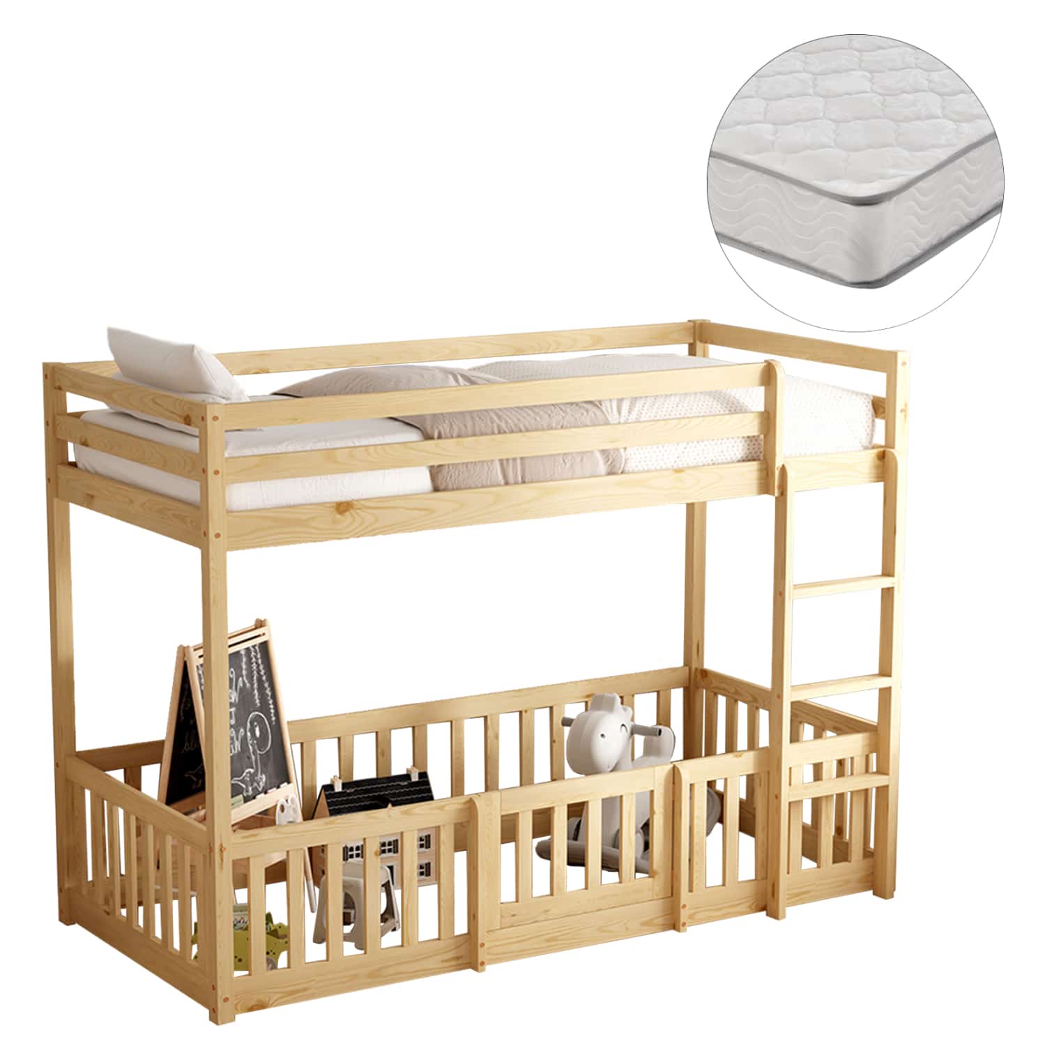 koyketa-paidiki-me-parkaki-fb921312-xylo ΚΟΥΚΕΤΑ ΠΑΙΔΙΚΗ ΜΕ ΠΑΡΚΑΚΙ PLAYKID HM21312 ΞΥΛΟ ΠΕΥΚΟΥ ΦΥΣΙΚΟ--ME ΣΤΡΩΜΑ 90x190εκ - Image 1