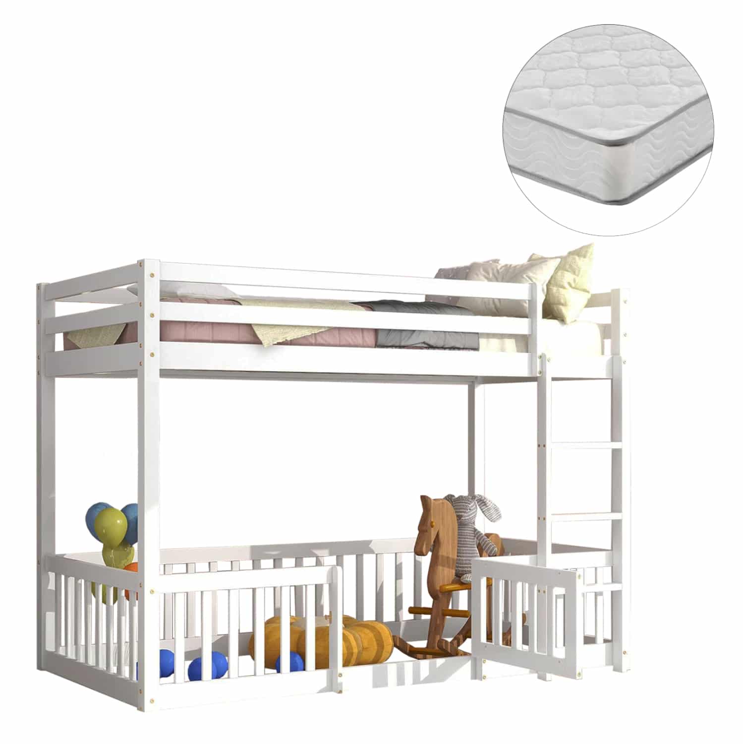 koyketa-paidiki-me-parkaki-fb92131201-xy ΚΟΥΚΕΤΑ ΠΑΙΔΙΚΗ ΜΕ ΠΑΡΚΑΚΙ PLAYKID HM21312.01 ΞΥΛΟ ΠΕΥΚΟΥ ΛΕΥΚΟ--ME ΣΤΡΩΜΑ 90x190εκ - Image 1