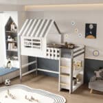 ΚΟΥΚΕΤΑ ΠΑΙΔΙΚΗ ΜΕ ΡΑΦΙΑ HOMI HM21321 ΞΥΛΟ ΠΕΥΚΟΥ ΛΕΥΚΟ/ΓΚΡΙ--ΜΕ ΣΤΡΩΜΑ 90x190εκ - Image 2