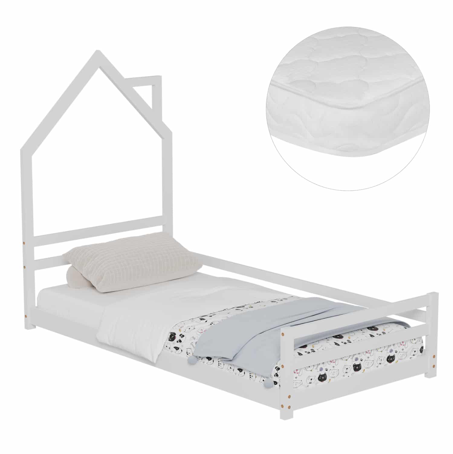 krebati-paidiko-me-stroma-fb921301-xylo- ΚΡΕΒΑΤΙ ΠΑΙΔΙΚΟ ΜΕ ΣΤΡΩΜΑ HOUSER HM21301 ΞΥΛΟ ΠΕΥΚΟΥ ΣΕ ΛΕΥΚΟ--ΣΤΡΩΜΑ 90x190εκ - Image 1
