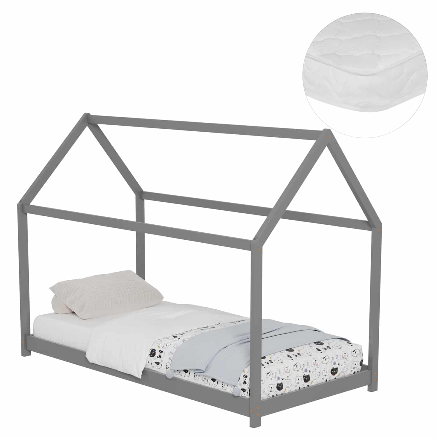 krebati-paidiko-me-stroma-fb92130202-xyl ΚΡΕΒΑΤΙ ΠΑΙΔΙΚΟ ΜΕ ΣΤΡΩΜΑ PEPE HM21302.02 ΞΥΛΟ ΠΕΥΚΟΥ ΣΕ ΓΚΡΙ--ΣΤΡΩΜΑ 90x190εκ - Image 1
