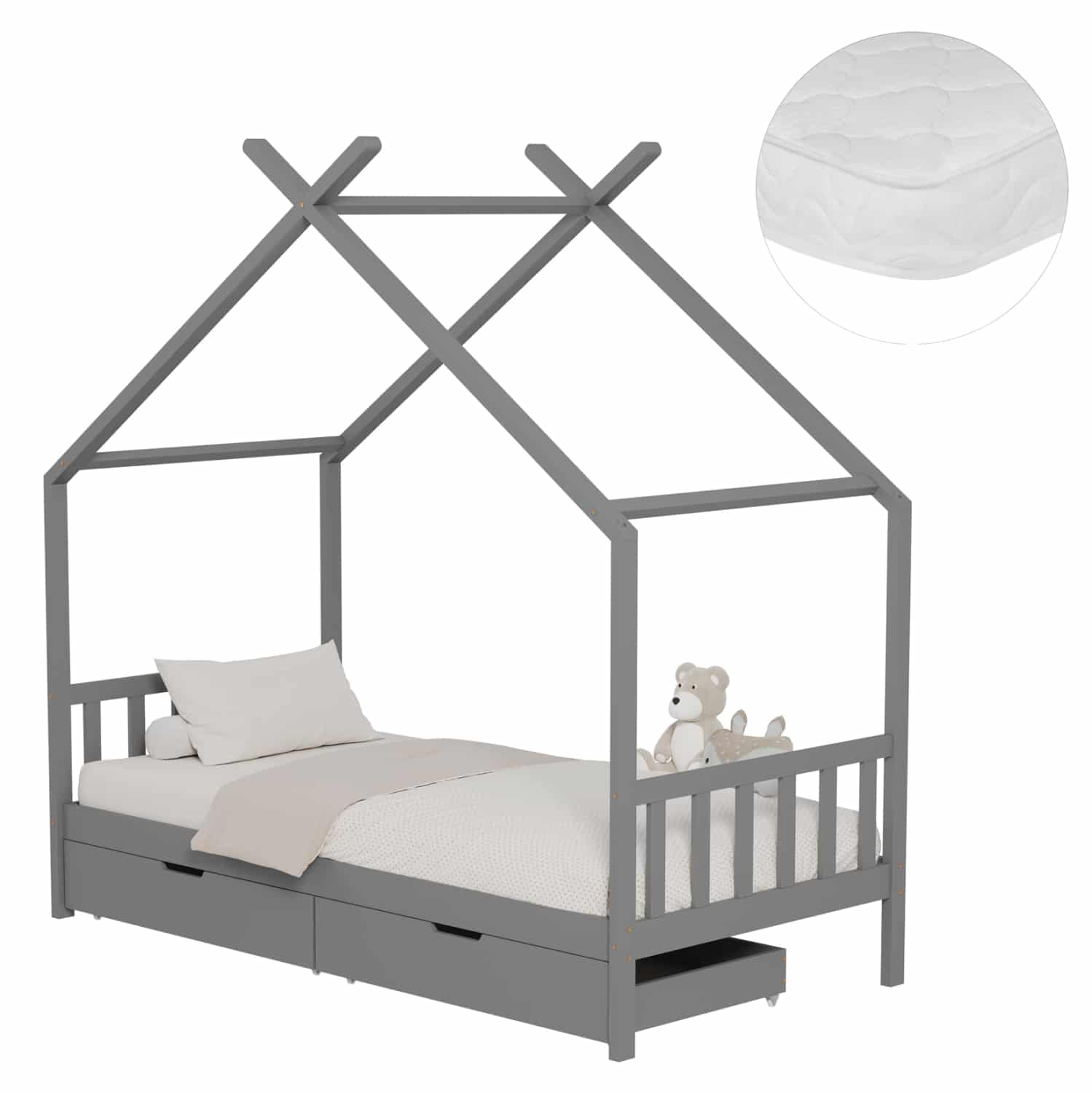 krebati-paidiko-me-stroma-fb92130502-xyl ΚΡΕΒΑΤΙ ΠΑΙΔΙΚΟ ΜΕ ΣΤΡΩΜΑ KLARICE HM21305.02 ΞΥΛΟ ΠΕΥΚΟΥ ΣΕ ΓΚΡΙ--ΣΤΡΩΜΑ 90x190εκ - Image 1