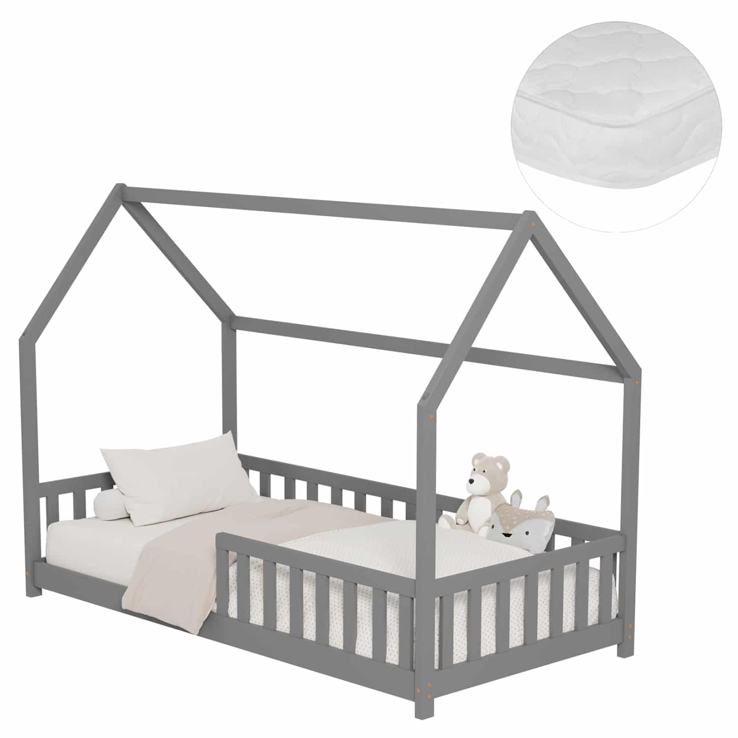 krebati-paidiko-me-stroma-fb92130402-xyl ΚΡΕΒΑΤΙ ΠΑΙΔΙΚΟ ΜΕ ΣΤΡΩΜΑ PHYLLIS HM21304.02 ΞΥΛΟ ΠΕΥΚΟΥ ΣΕ ΓΚΡΙ--ΣΤΡΩΜΑ 90x190εκ - Image 1