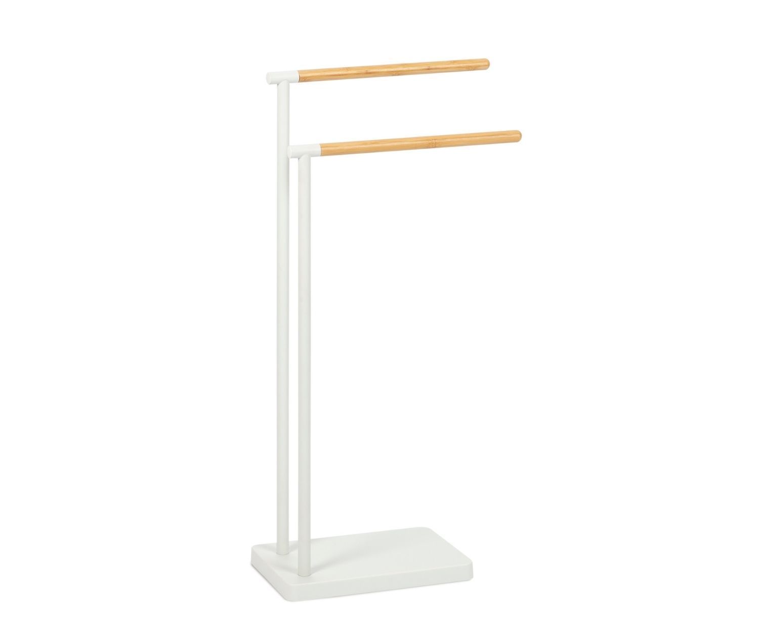 toallero-pie-blanco-metal-moderno Andrea House - Επιδαπέδια Κρεμάστρα Για Πετσέτες 2 Θέσεων Metal/Bamboo White - Image 1