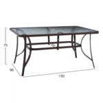ΤΡΑΠΕΖΙ BRUNO 150X90Χ75Υεκ. ΜΕΤΑΛΛΙΚΟ ΟΡΘΟΓΩΝΙΟ ΚΑΦΕ ΜΕ ΤΡΥΠΑ ΟΜΠΡΕΛΑΣ Φ38 HM5145.12 - Image 2