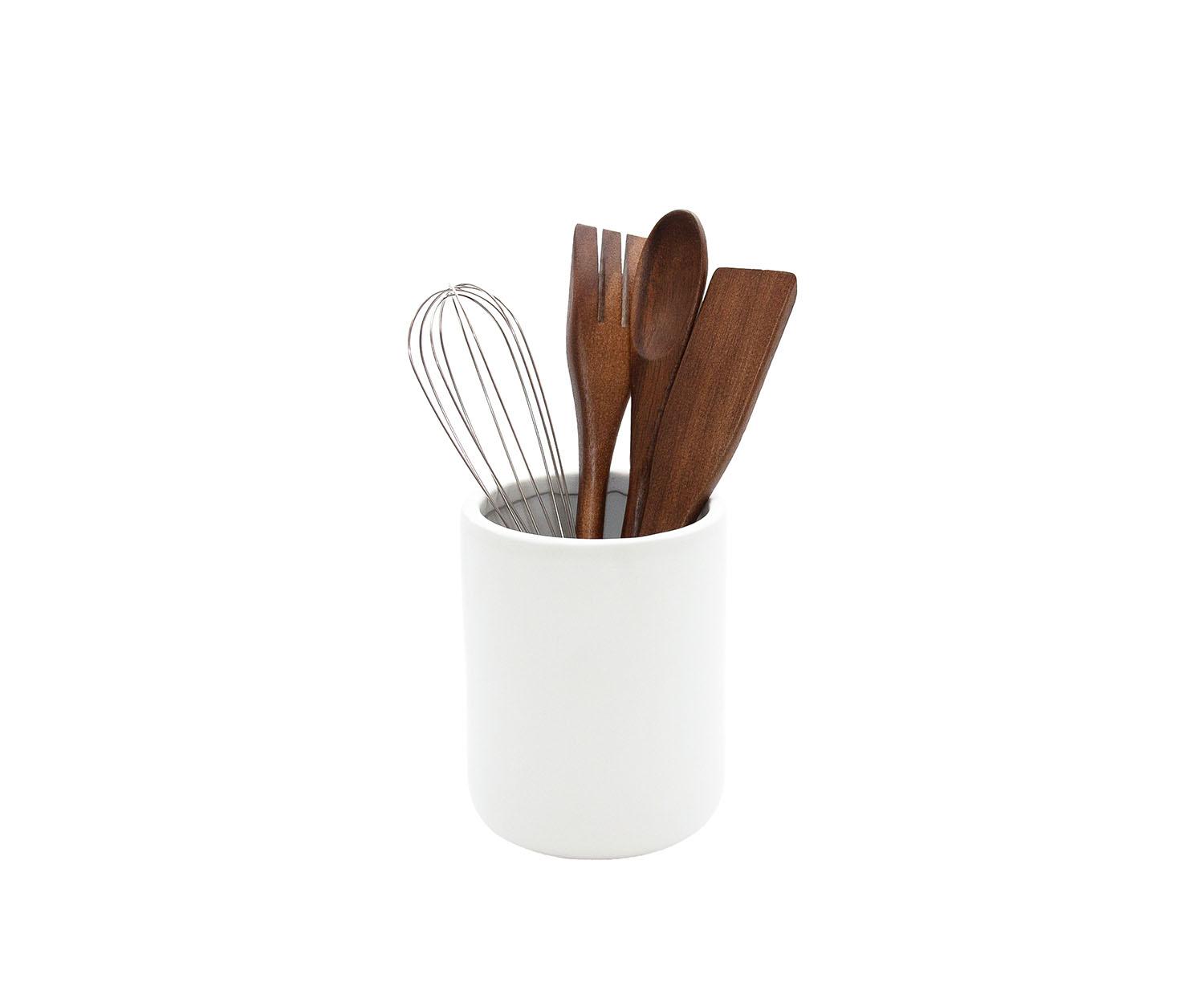 CC75041-01.38375678F1A8 Andrea House - Θήκη Για Κουτάλες Ceramic White Με 4 Εργαλεία Κουζίνας - Image 1