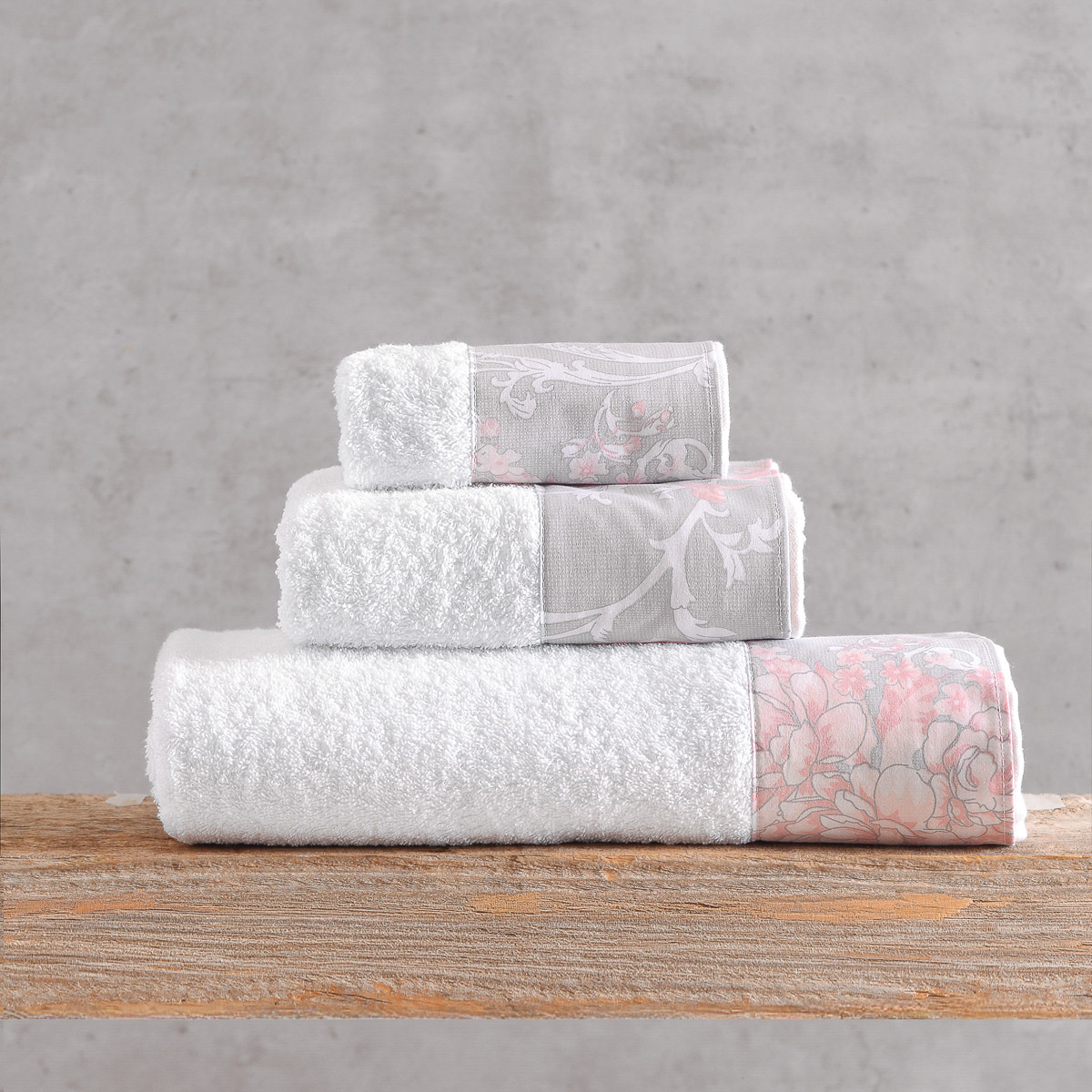 candince_towels_pack1 Σετ Πετσέτες Βαμβακερές 3τεμ Candince Λευκό – Ρόζ 500gr Rythmos - Image 1