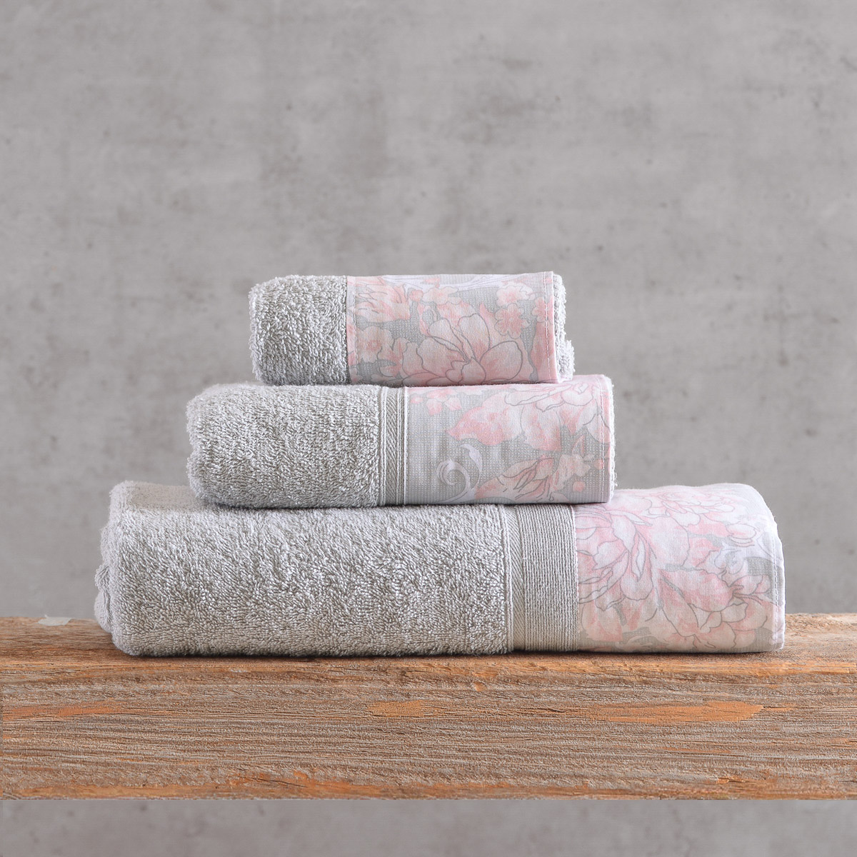 candince_towels_pack4 Σετ Πετσέτες Βαμβακερές 3τεμ Candince Γκρί - Ρόζ 500gr Rythmos - Image 1