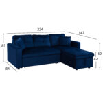 ΚΑΝΑΠΕΣ ΓΩΝΙΑ ΚΡΕΒΑΤΙ WAYNE 224x147x85Υεκ. HM3028.18 ΒΕΛΟΥΔΟ ΜΠΛΕ - Image 2