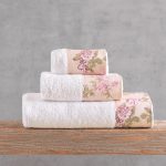 Σετ Πετσέτες Βαμβακερές 3τεμ Springtime Λευκό – Ρόζ 500gr Rythmos