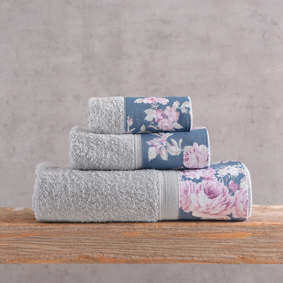 spingtime_towels_pack16 Σετ Πετσέτες Βαμβακερές 3τεμ Springtime Γκρί - Μπλέ Σκούρο 500gr Rythmos - Image 1