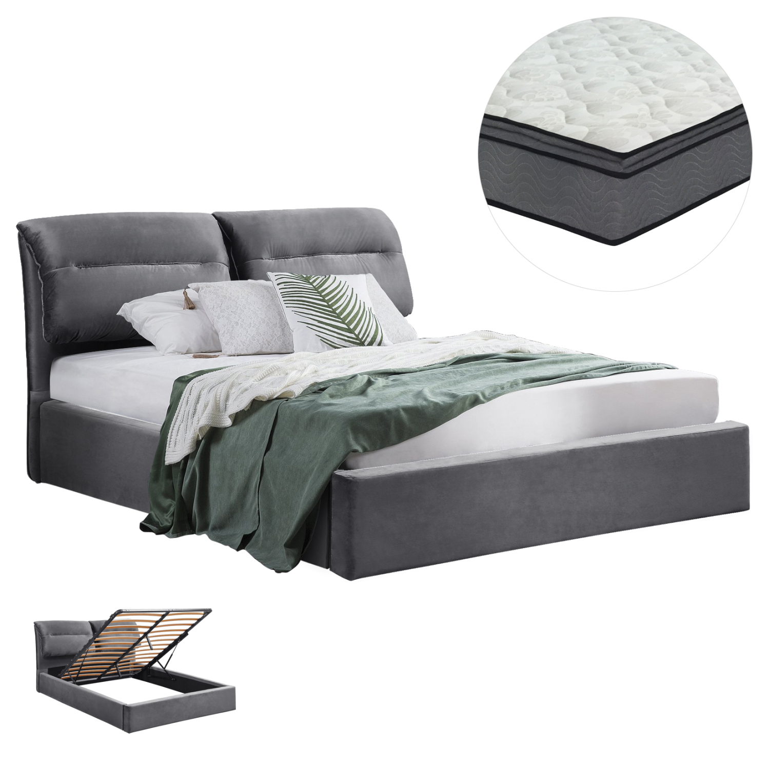 krebati-diplo-stroma-fb91072001-gkri-bel ΚΡΕΒΑΤΙ ΔΙΠΛΟ & ΣΤΡΩΜΑ KENDRA HM10720.01 ΓΚΡΙ ΒΕΛΟΥΔΟ ΜΕ ΑΠΟΘ.ΧΩΡΟ--ΓΙΑ 160x200εκ - Image 1
