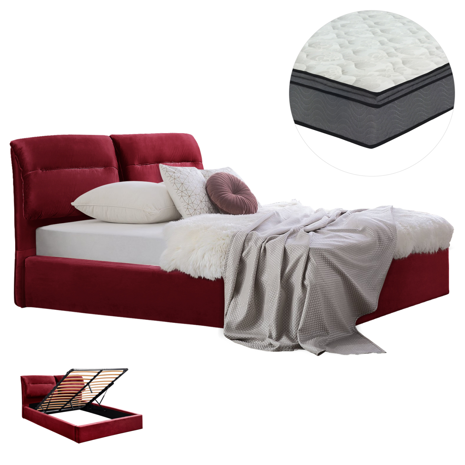 krebati-diplo-stroma-fb91072006-kokkino- ΚΡΕΒΑΤΙ ΔΙΠΛΟ & ΣΤΡΩΜΑ KENDRA HM10720.06 ΚΟΚΚΙΝΟ ΒΟΥΡΓΟΥΝΔΙΑΣ ΒΕΛΟΥΔΟ--ΑΠΟΘ.ΧΩΡΟΣ--160x200εκ - Image 1