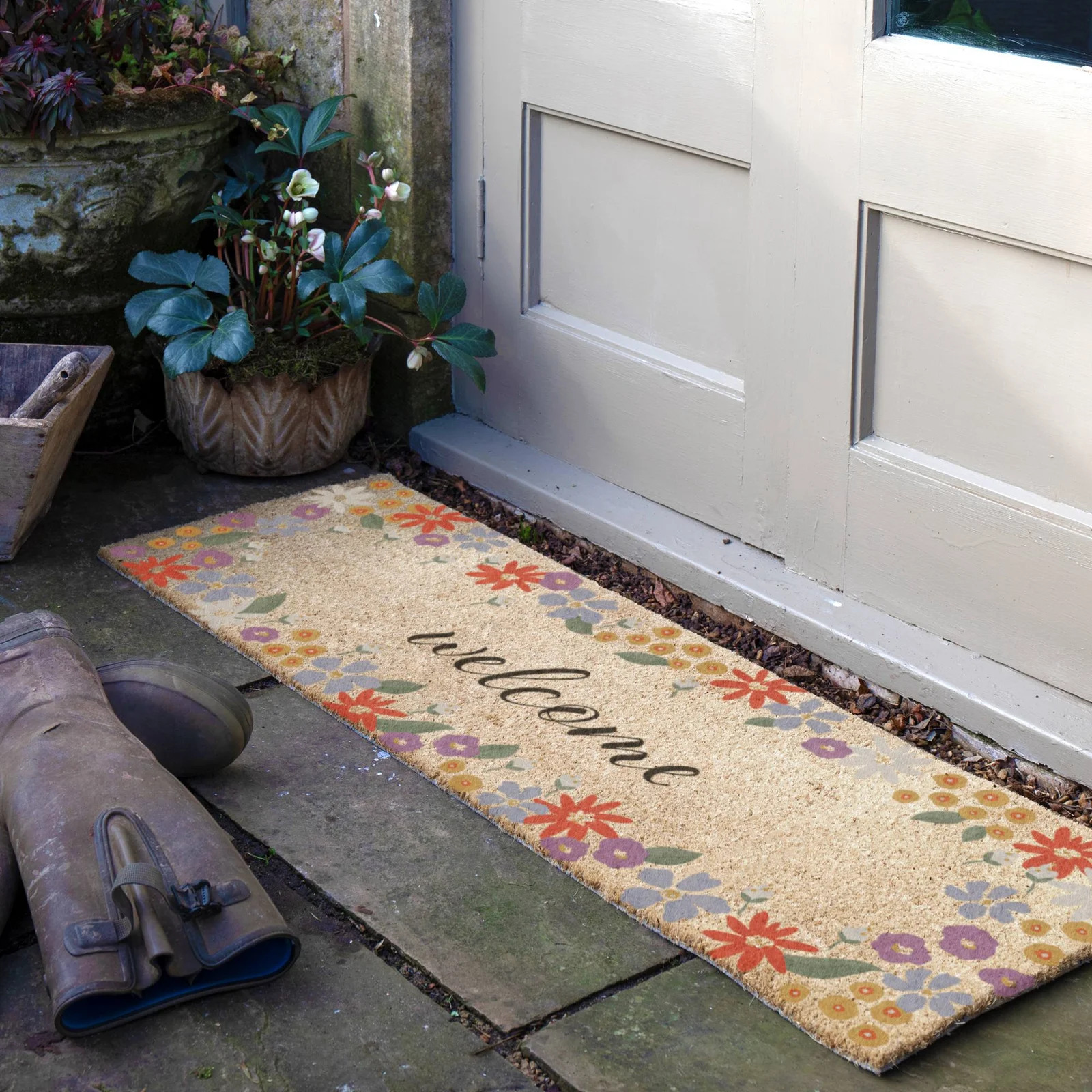 12040W-WELCFLORAL_1 Artsy Mats - Μεγάλο Χαλάκι Εισόδου Welcome Floral Border 120x40cm - Image 1