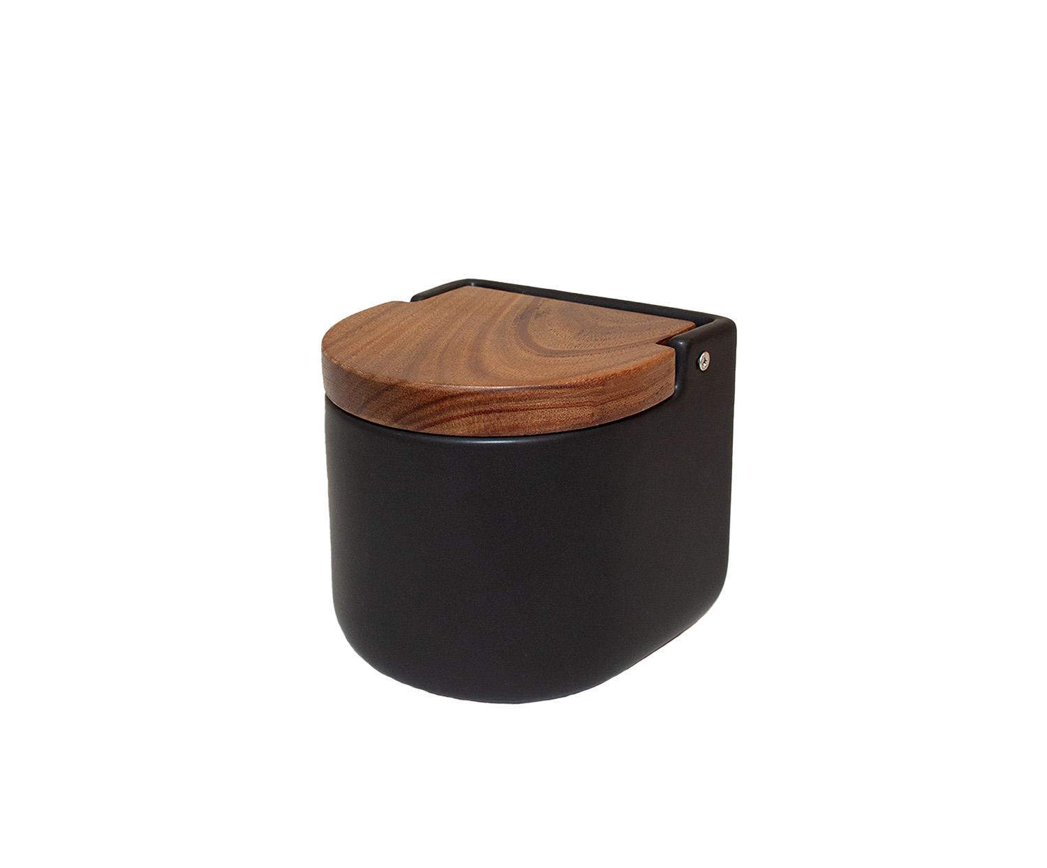 CC26098-01.35A1EFAE6D40 Andrea House - Κεραμικό Δοχείο Για Αλάτι Ceramic Black/Acacia - Image 1
