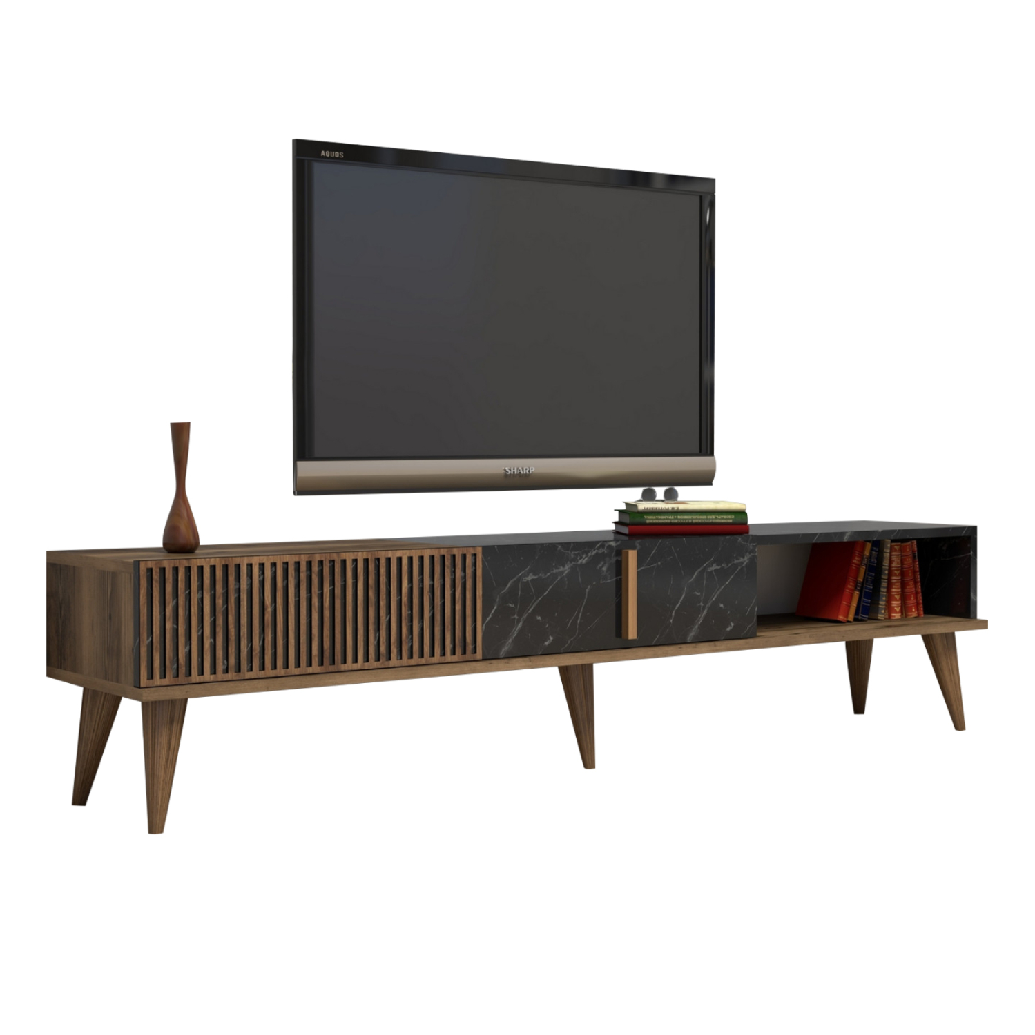 epiplo-tileorasis-fb9951202-melaminis-ka ΕΠΙΠΛΟ ΤΗΛΕΟΡΑΣΗΣ HM9512.02 ΜΕΛΑΜΙΝΗΣ ΚΑΡΥΔΙ ΚΑΙ ΟΨΗ ΜΑΥΡΟΥ ΜΑΡΜΑΡΟΥ 180x35x40Yεκ. - Image 1