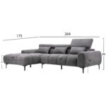 ΚΑΝΑΠΕΣ ΑΡΙΣΤΕΡΗ ΓΩΝΙΑ DIVYA HM3267.12L ΓΚΡΙ ΥΦΑΣΜΑ 264x175x99Υεκ. - Image 2