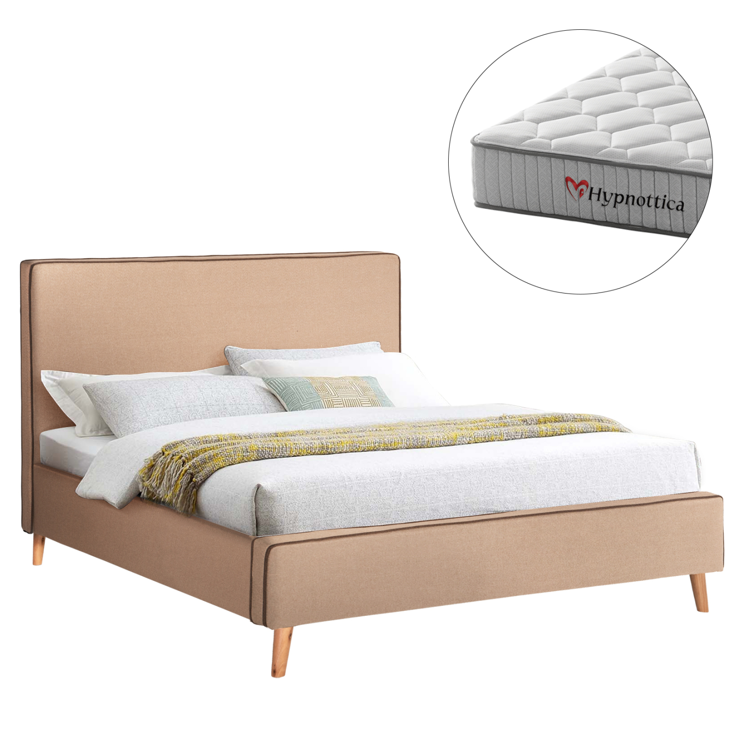 krebati-diplo-me-stroma-fb91076902-mpez- ΚΡΕΒΑΤΙ ΔΙΠΛΟ ΜΕ ΣΤΡΩΜΑ INDRA HM10769.02 ΜΠΕΖ ΥΦΑΣΜΑ--ΓΙΑ ΣΤΡΩΜΑ 160x200εκ - Image 1